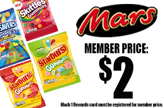 Mars Gummy Lifesavers, Skittles, and Starburst